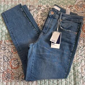 NWT Zara Mid Rise Skinny Jeans Green Side Stripe
